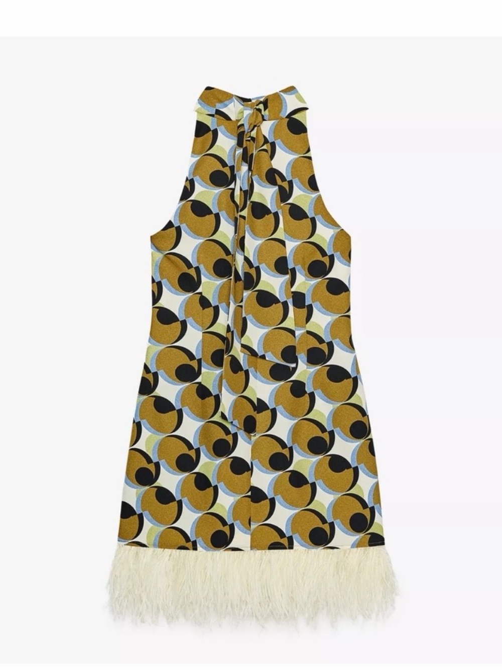 Zara Olive Green Geometric Mini Dress with Feather Hem - Picture 4 of 4